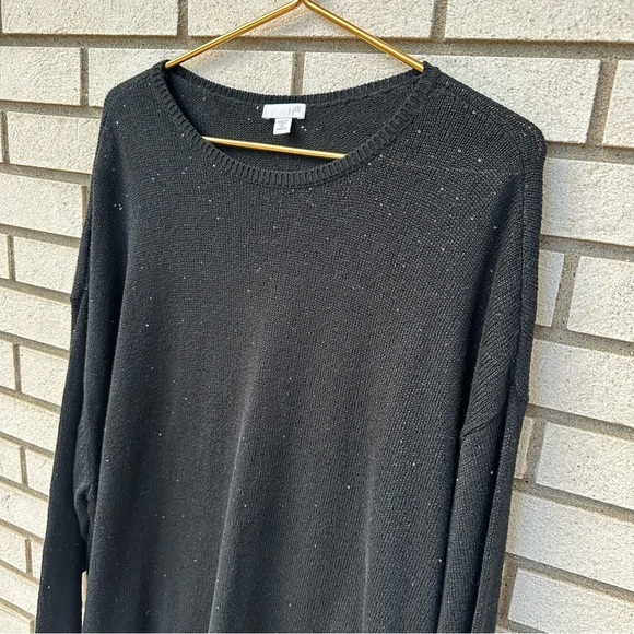 J. Jill Black Sequin Long Sleeve Round Neck Knit Sweater Swiftie - Picture 2 of 8